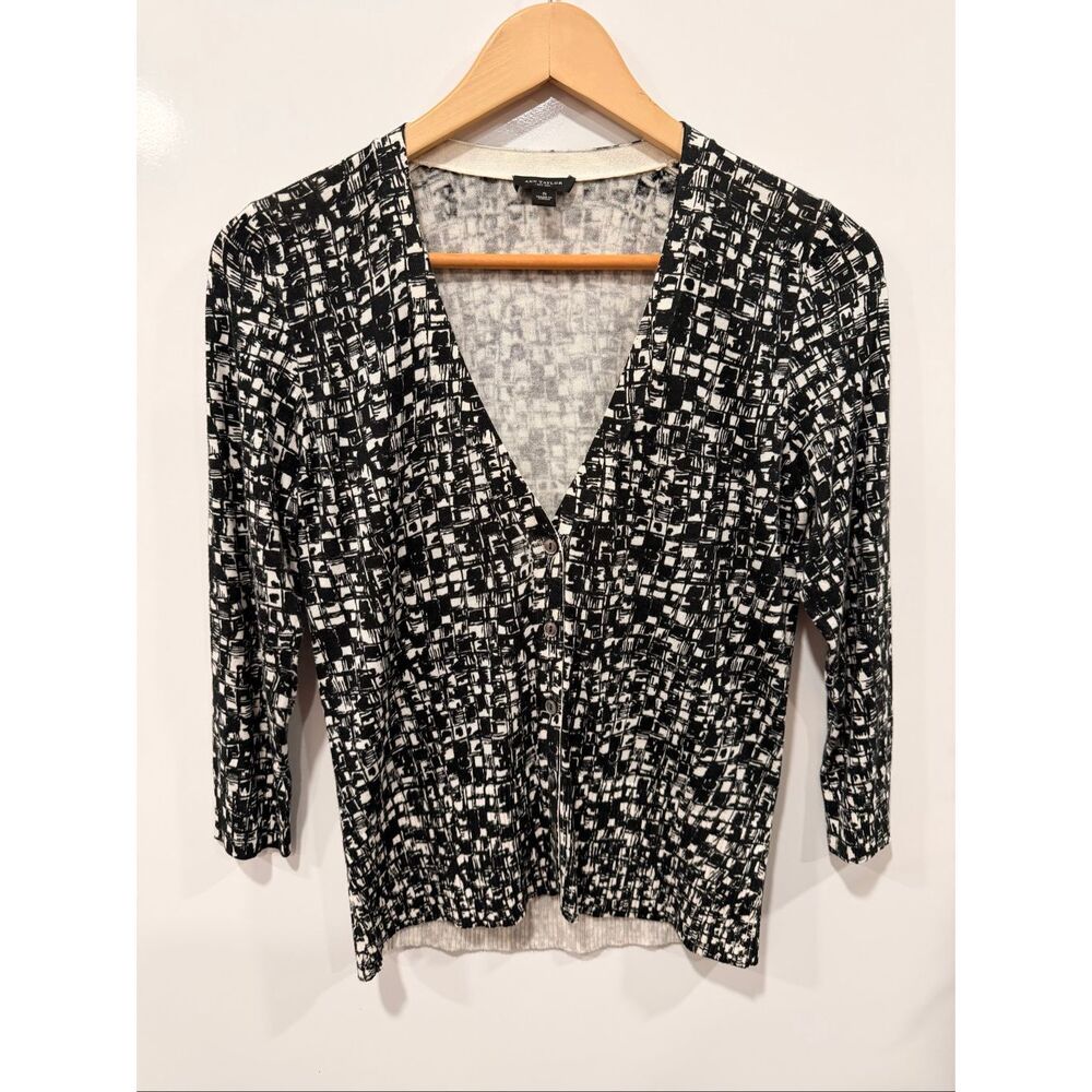 Ann Taylor Abstract Print‎ Cardigan Small Black White